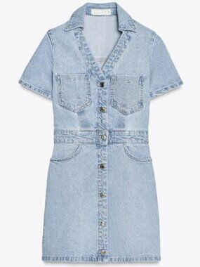 MINI DENIM SHORT SLEEVE DRESS (Size Small)